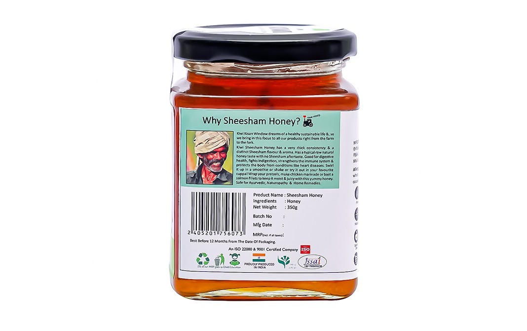 Kiwi Kisan Window Raw Shisham Honey    Glass Jar  350 grams